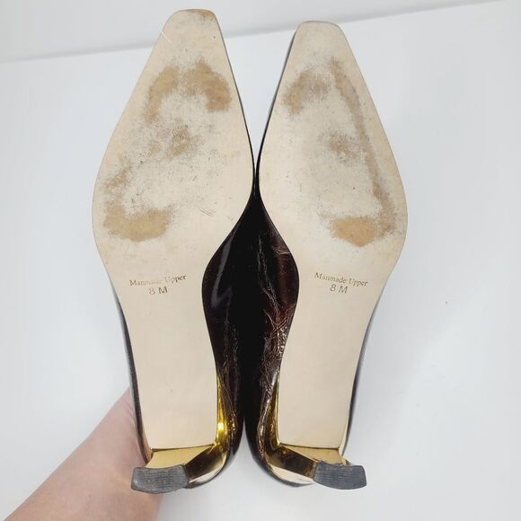 Vintage 90s J. Renee Bronze Metallic Block Heel Square Pointy Toe Heels size 8 - Picture 9 of 15